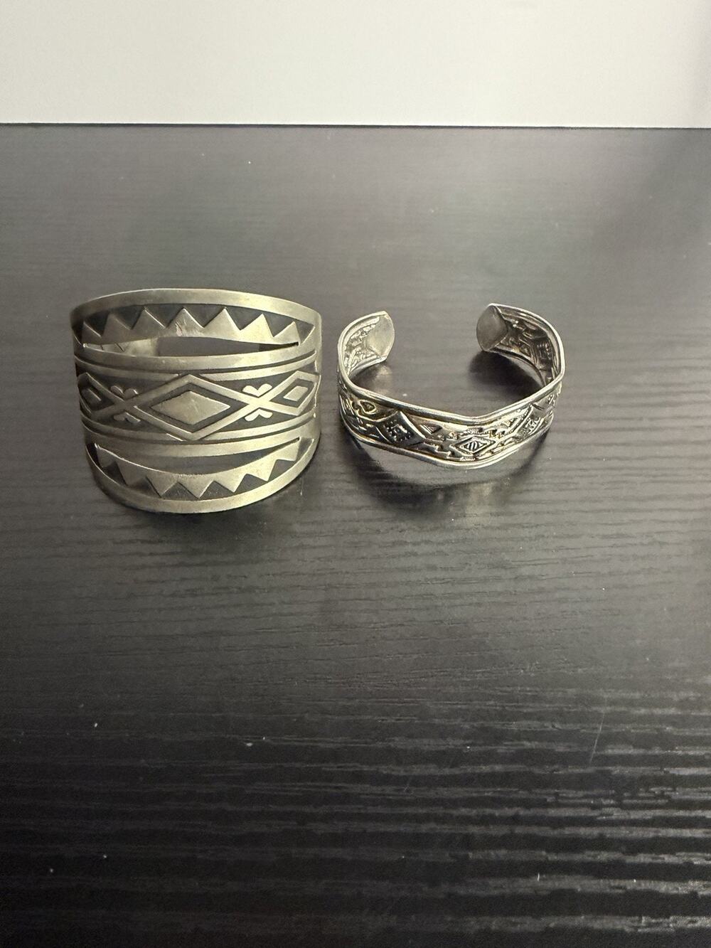 Vintage Southwestern Nickel Silver & Silver Tone Cuff Bracelets Lot Geometric